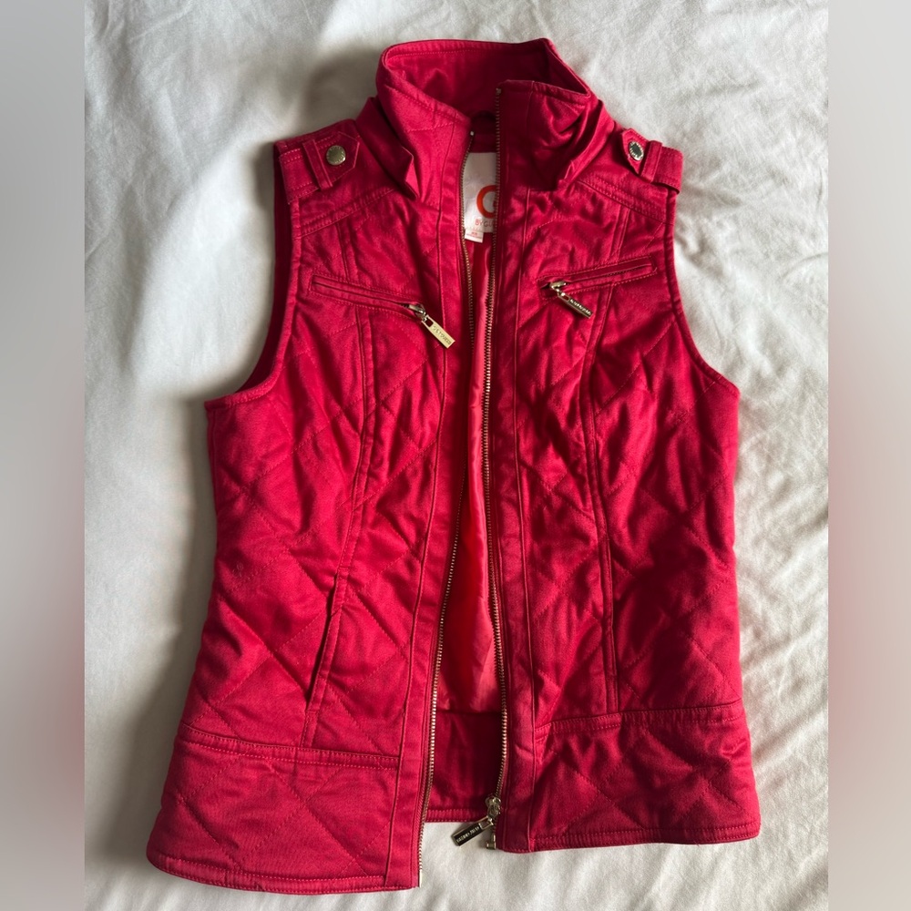 G by Guess Red Quilted Vest w/ Removable Hood